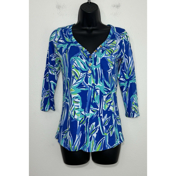 Lilly Pulitzer Blue Crush Bamboo Palmetto Top XXS Shirt Preppy Beach NWOT‎ - Picture 2 of 11